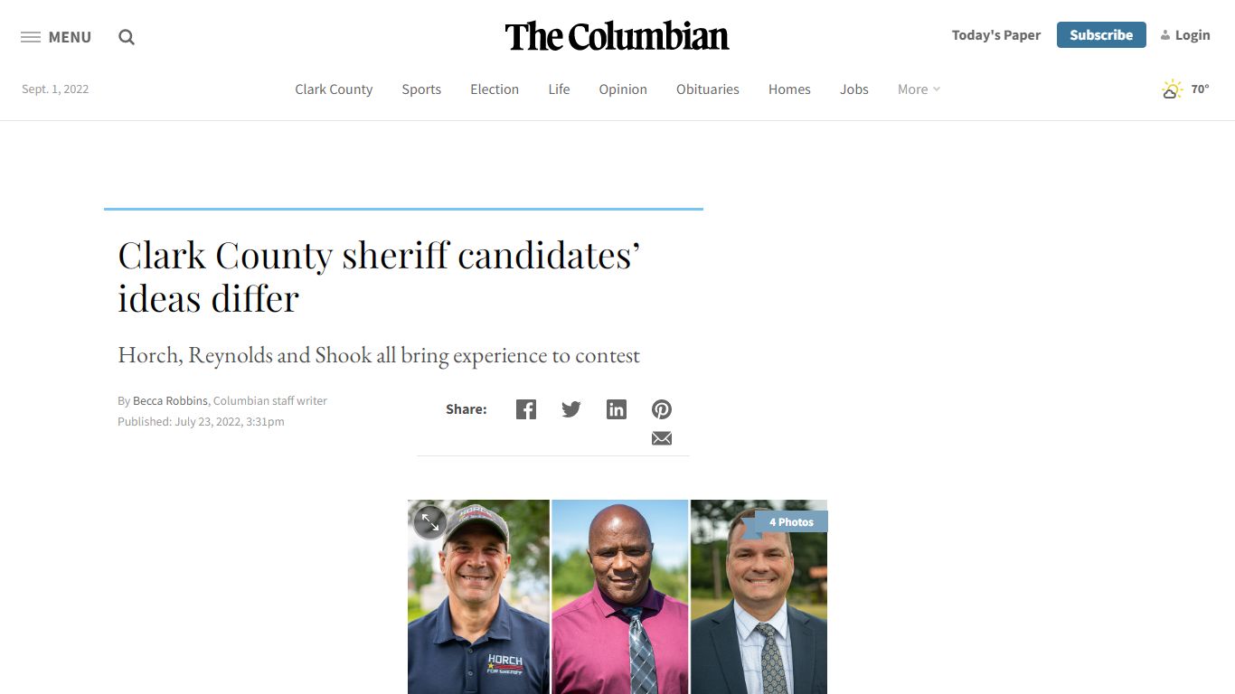 Clark County sheriff candidates’ ideas differ - The Columbian